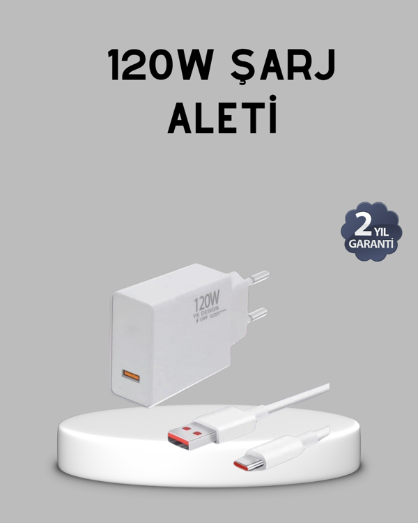 120W Süper Hızlı Şarj Adaptörü – Type-C Kablo Dahil, Yüksek Voltaj Korumalı - Image 1