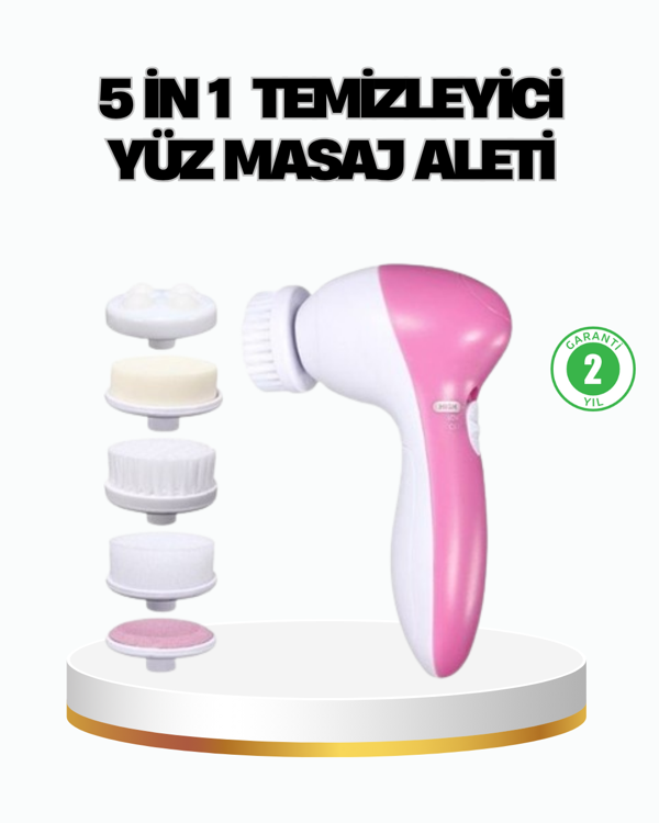 5’i 1 Arada Yüz Temizleme Cihazı – Masaj, Fırça, Peeling ve Krem Uygulama Aparatlı - Image 1