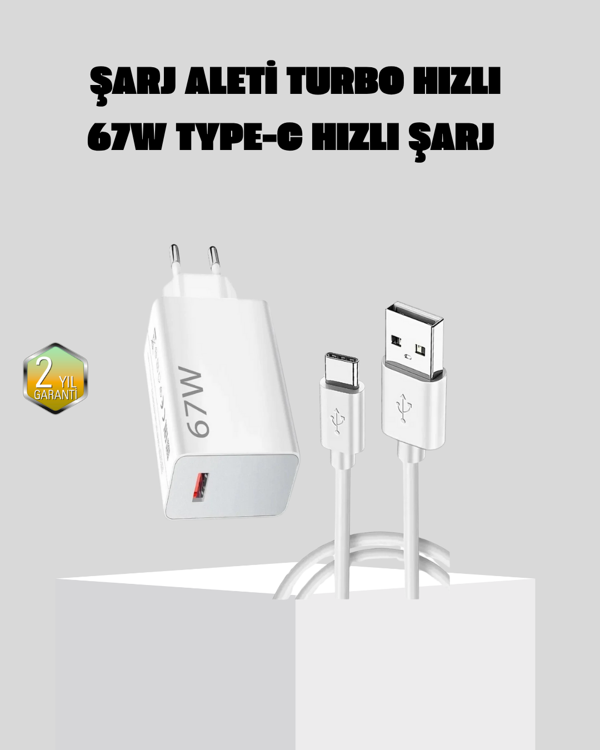 67W Süper Hızlı Şarj Adaptörü ve Kablo Seti – Güvenli, Kompakt ve Ergonomik Tasarım - Image 1