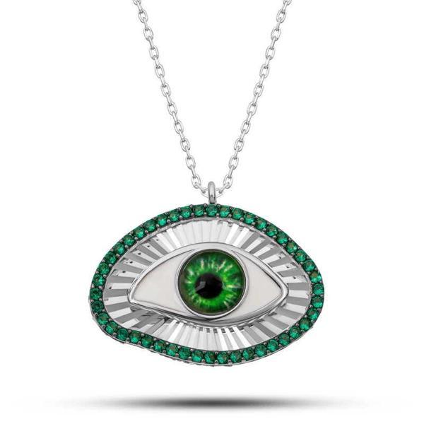Supertrend Gümüş Zümrüt Göz Koruyucu Kadın Kolye - Image 1