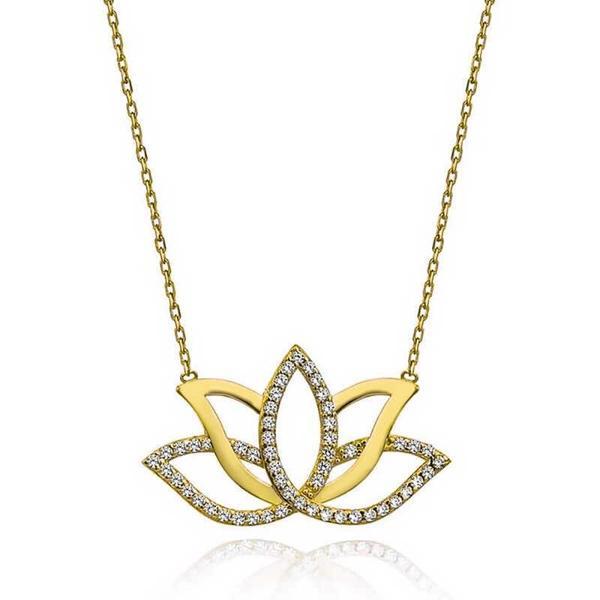 Supertrend Gümüş Gold Lotus Çiçeği Kadın Kolye - Image 1