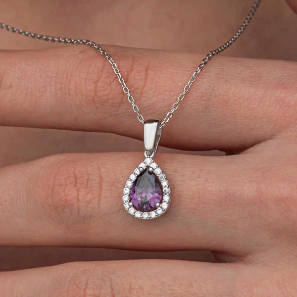 Supertrend Gümüş Damla Mor Taşlı Kadın Kolye - Image 1