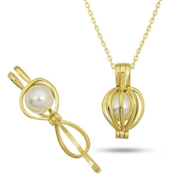 Supertrend Gümüş Gold Beyaz İncili Kadın Kolye - Image 1