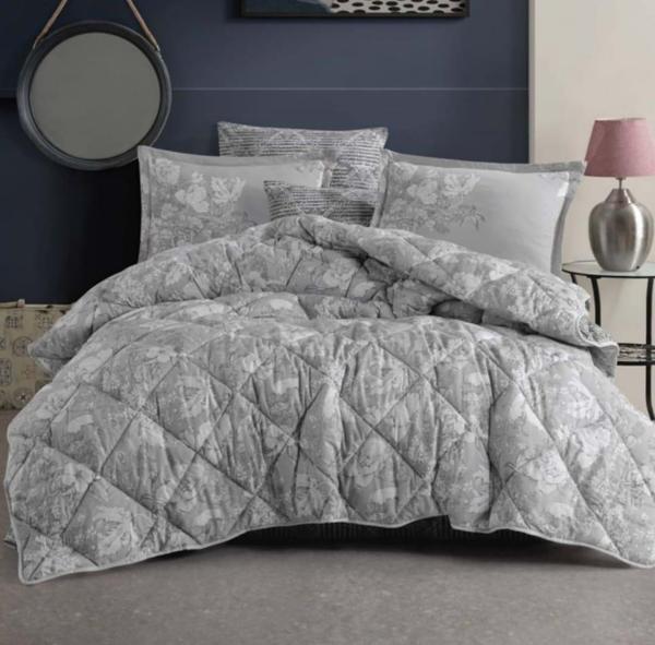 Clasy %100 Pamuk Ranforce Çift Kişilik Silikon Yorgan 195 x 215 Destin v1 Gri - Image 1