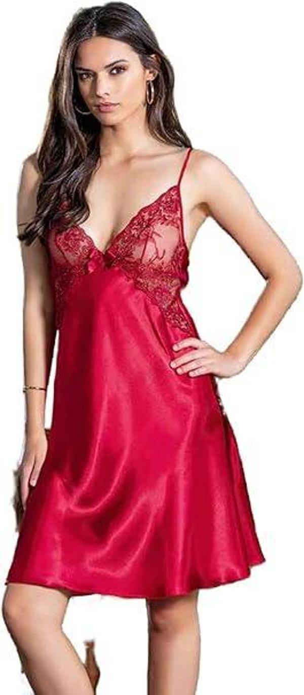 Nurteks Kadın Bordo Dantelli Saten Gecelik 5444 - Image 1