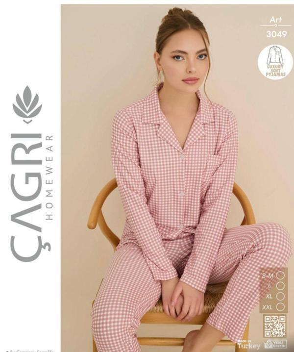 Çağrı Kadın Kışlık Süet Uzun Kollu Önü Düğmeli Pijama Takımı 3049 - Image 1