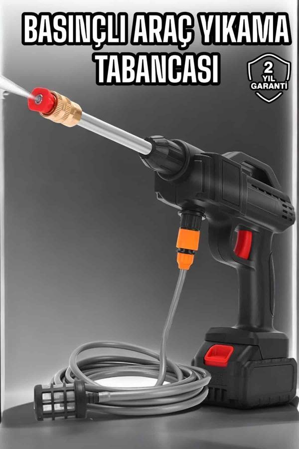 Şarjlı Oto Yıkama Tabancası Su Basınçlı Hazneli Bataryalı - Image 1