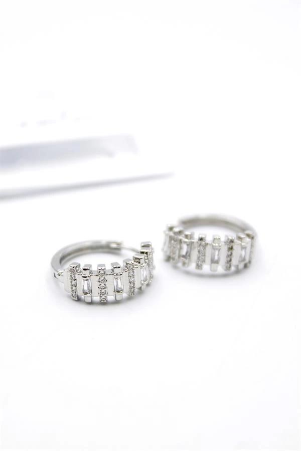 Taşlı Halka Küpe - Gümüş - Image 1