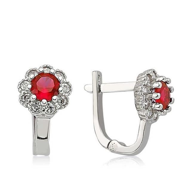 Supertrend Gümüş Kırmızı Çiçek Desenli Yuvarlak J Kadın Küpe - Image 1