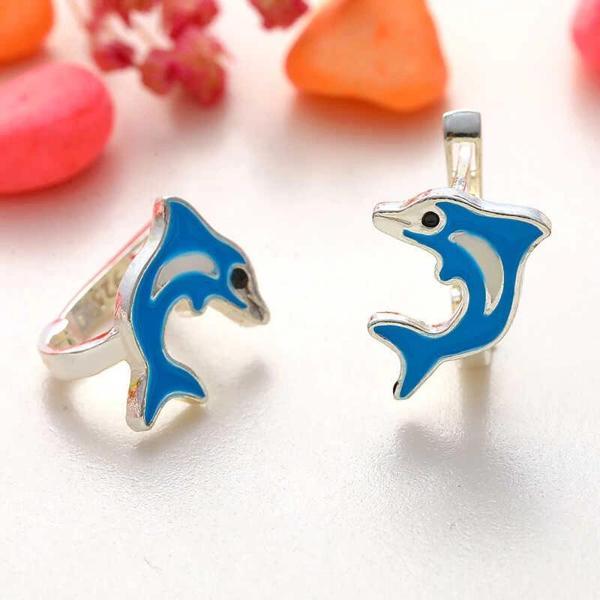 Supertrend Gümüş Mavi Yunus Balığı Çocuk Küpesi - Image 1