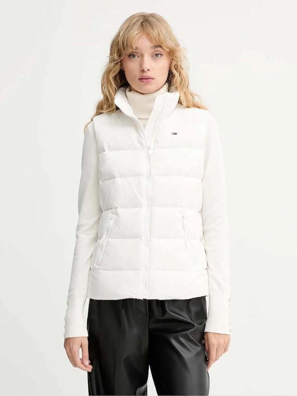 Tommy Hilfiger TJW Dar Kesim Fermuarlı Baskılı Kuş Tüyü Kadın Beyaz Yelek DW0DW21622YBL - Image 1