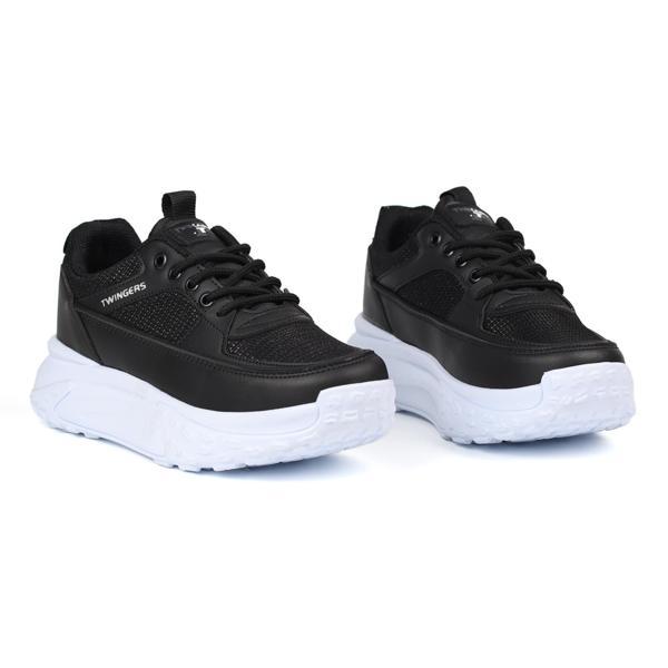 Kadın Kalın Tabanlı Siyah Parlak Sneaker Spor Ayakkabı – Rahat, Şık ve Günlük Kullanıma Uygun - Image 1