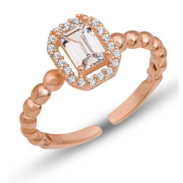 Supertrend Gümüş Ayarlanabilir Rose Beyaz Baget Taşlı Kadın Yüzük - Image 1