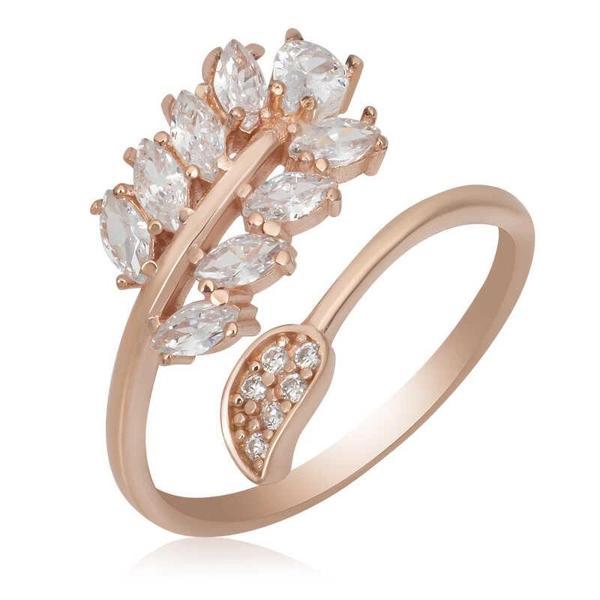 Supertrend Gümüş Rose Ayarlanabilir Beyaz Taşlı Yaprak Kadın Yüzük - Image 1