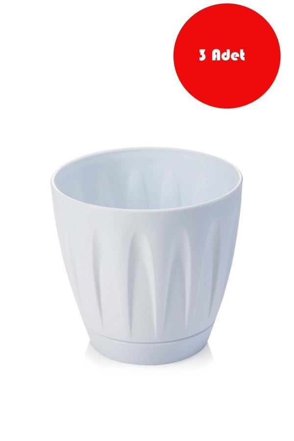 3 Adet 12 Litre Papatya Beyaz Saksı- P005 - Image 1