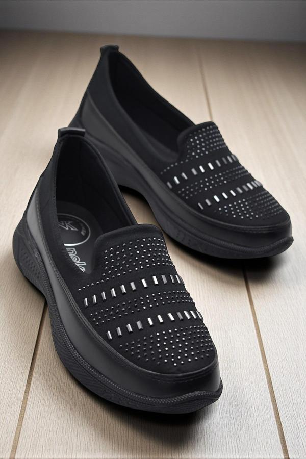 102 Streçli Taşlı Ortopedik Taban Günlük Kadın Ayakkabı Babet Casual Günlük Ayakkabı - Image 1