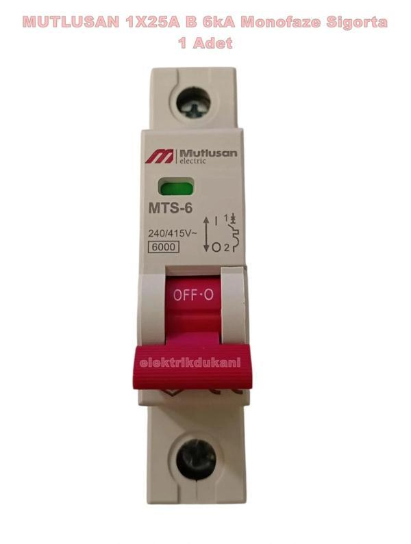 MUTLUSAN 1x25A B 6kA W-Otomat Sigorta Monofaze Tek Fazlı W Otomat Sigorta - Image 1