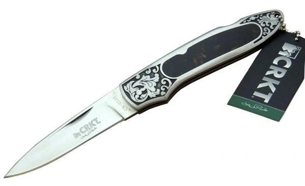 CRKT CR 0128 KHV Kamp Çakı 18 cm - Metal Desenli Sap, Kılıflı, Kutulu - Image 1
