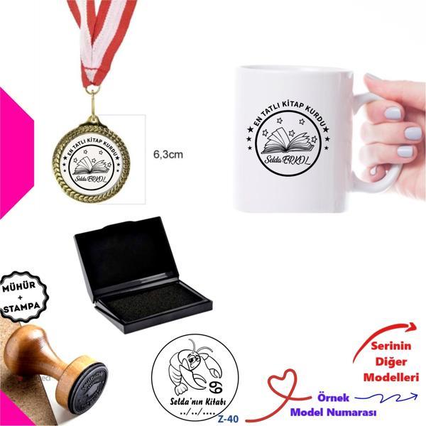Kişiye Özel Burçlara Özel Kitap Temalı Set - Ahşap Mühür, Madalya ve Kupa Z Serisi - Image 1