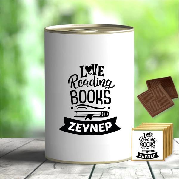 Kişiye Özel Love Reading Tasarımlı Hediyelik Çikolata Konservesi - MK06 - Image 1