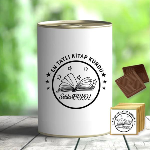 Kişiye Özel En Tatlı Kitap Kurdu Yazılı Çikolata Konservesi - MK07 - Image 1