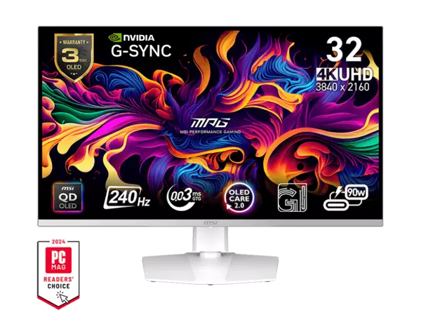 MSI MPG 321URXW QD-OLED 31.5″ 240Hz 0.03Ms QD-OLED G-Sync Compatible Beyaz Gaming Monitör - Image 1