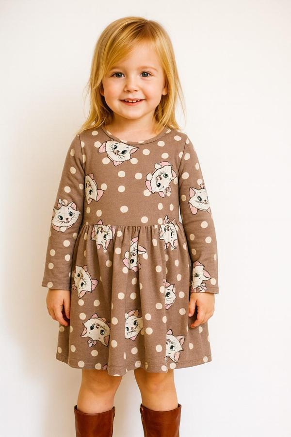 Kedili Kız Çocuk Elbise - Image 1
