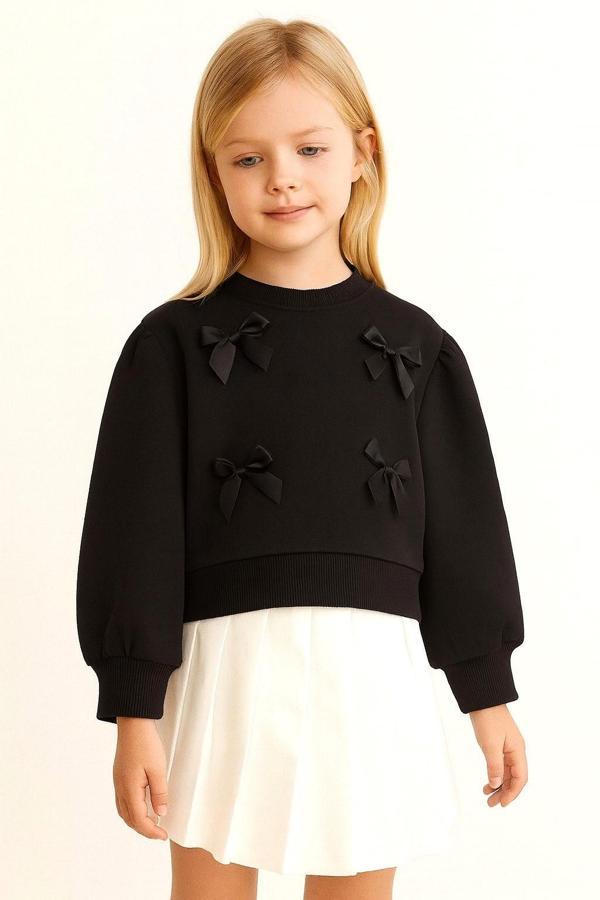 Kurdeleli Kız Çocuk Sweatshirt - Image 1