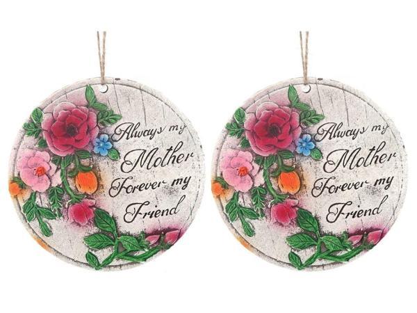 2 ADET ASILABİLİR BALKON VE BAHÇE SÜSÜ GULLU,ANNE TEMALI YUVARLAK 15X15X1,1CM DUVAR SÜSÜ,TAŞI BALKON,BAHÇE VE ODA DEKOR  HOŞGELDİNİZ TABLO,TABELA - Image 1