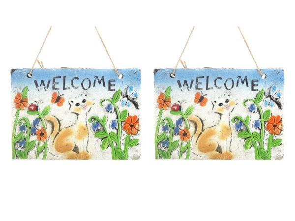 2 ADET ASILABİLİR BALKON VE BAHÇE SÜSÜ HOŞGELDİN KEDİLİ 21X16X1,2CM DUVAR SÜSÜ,TAŞI BALKON,BAHÇE VE ODA DEKOR  HOŞGELDİNİZ TABLO,TABELA - Image 1