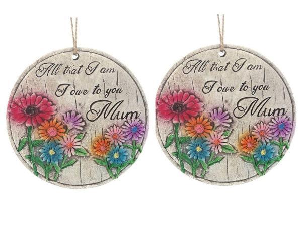 2 ADET ASILABİLİR BALKON VE BAHÇE SÜSÜ PAPATYALI,ANNE TEMALI YUVARLAK 15X15X1,1CM DUVAR SÜSÜ,TAŞI BALKON,BAHÇE VE ODA DEKOR  HOŞGELDİNİZ TABLO,TABELA - Image 1