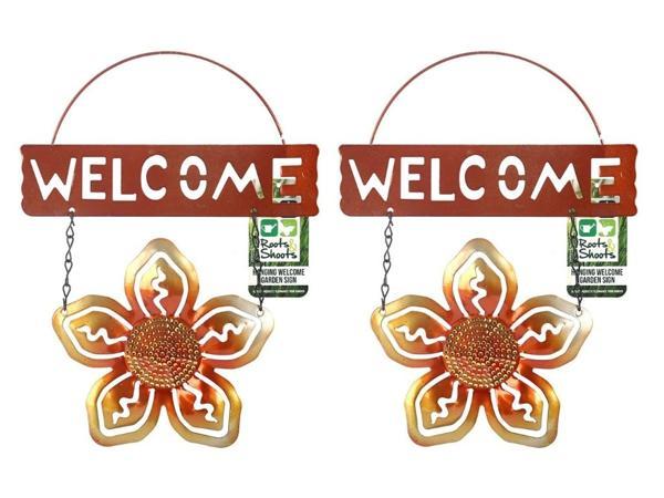 2 ADET BALKON VE BAHÇE HOŞGELDİNİZ TABELASI ALTIN ÇİÇEKLİ 26X20X0,2CM  DUVAR SÜSÜ BALKON,BAHÇE VE ODA DEKOR  HOŞGELDİNİZ TABLO,TABELA - Image 1