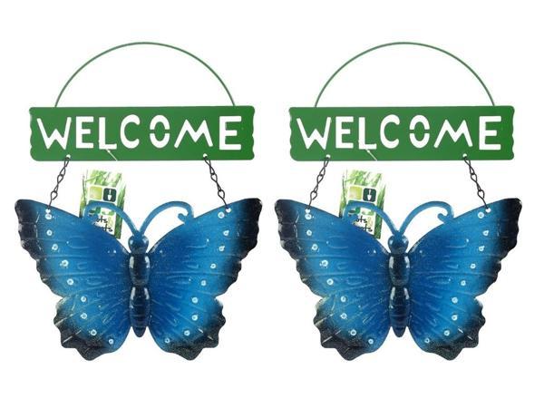 2 ADET BALKON VE BAHÇE HOŞGELDİNİZ TABELASI MAVİ KELEBEK 28X20X3CM - Image 1