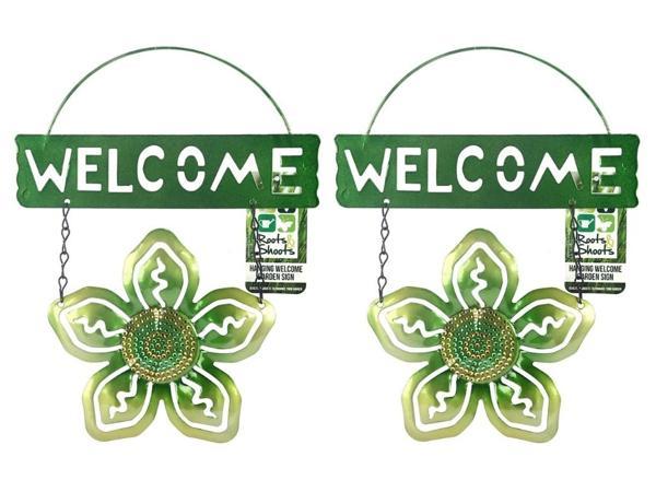 2 ADET BALKON VE BAHÇE HOŞGELDİNİZ TABELASI YEŞİL ÇİÇEKLİ 26X20X0,2CM  DUVAR SÜSÜ BALKON,BAHÇE VE ODA DEKOR  HOŞGELDİNİZ TABLO,TABELA - Image 1