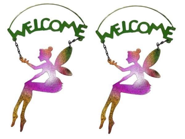 2 Adet Balkon Ve Bahçe Hoşgeldiniz Tabelası,Melek Figürlü 30x18x0,5cm - Image 1