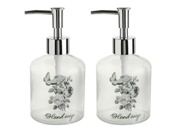 2 ADET CAM SIVI SABUNLUK,ÇİÇEKLİ 300ML BANYO SETİ  7,6X15,5CM - Image 1