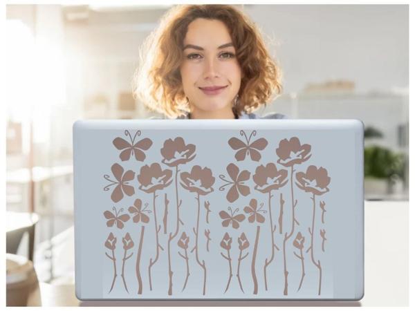 2 ADET DEFTER STİCKER,LAPTOP STİCKER GRİ ÇİÇEKLİ  PVC 48X33X0,5CM - Image 1