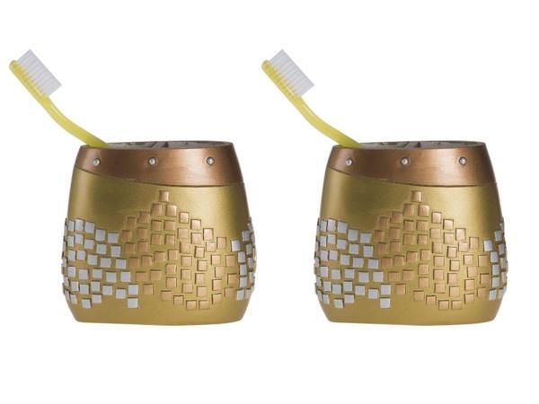 2 ADET DİŞ FIRÇALIK ALTIN MOZAİK POLİRESİN 10X10X5CM BANYO SETİ   - Image 1