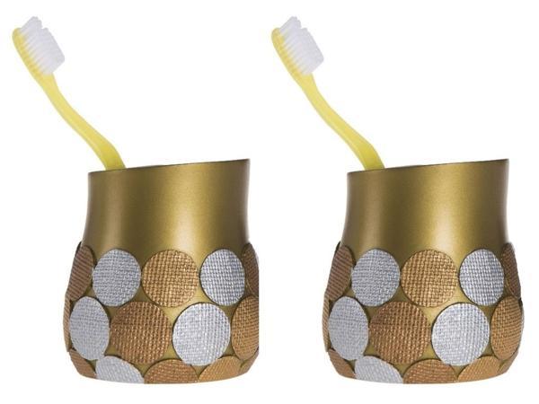 2 ADET DİŞ FIRÇALIK ALTIN PUANLI POLİRESİN 9X9X10CM BANYO SETİ   - Image 1