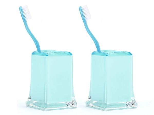 2 ADET DİŞ FIRÇALIK BUZ MAVİSİ AKRİLİK 6X6X11CM BANYO SETİ   - Image 1