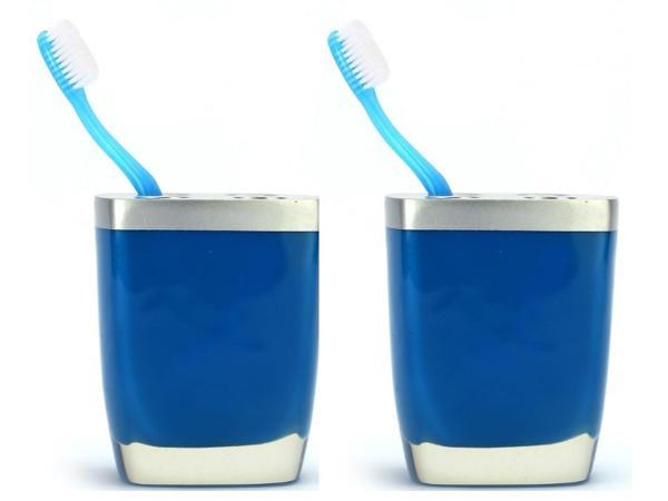 2 ADET DİŞ FIRÇALIK GRİ MAVİ POLİRESİN 8X4X11CM BANYO SETİ   - Image 1