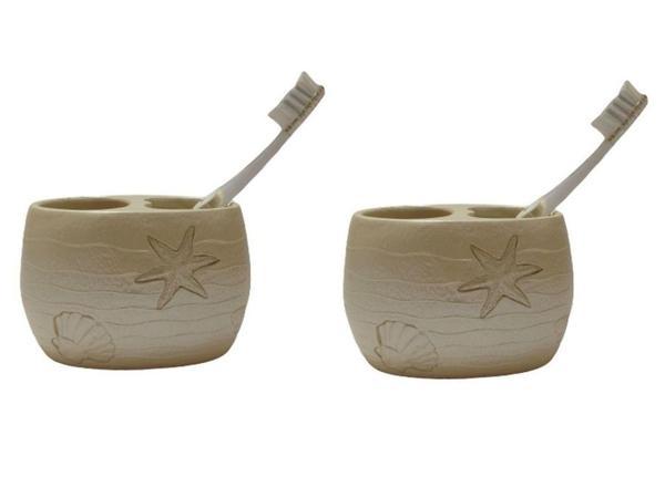 2 ADET DİŞ FIRÇALIK İSTİRİDYE POLİRESİN 10X10X9CM BANYO SETİ   - Image 1