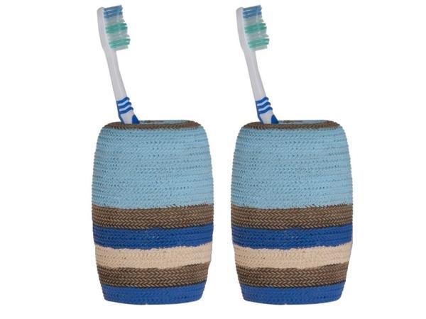 2 ADET DİŞ FIRÇALIK MAVİ ÖRGÜ POLİRESİN 7X7X11CM BANYO SETİ   - Image 1