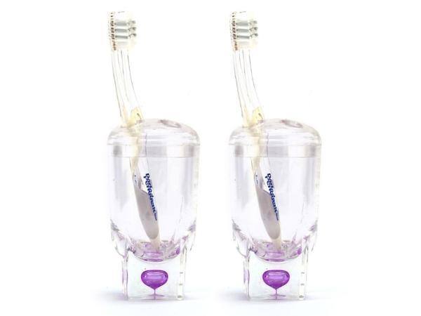 2 ADET DİŞ FIRÇALIK MOR DAMLALI AKRİLİK 7X7X14CM BANYO SETİ   - Image 1