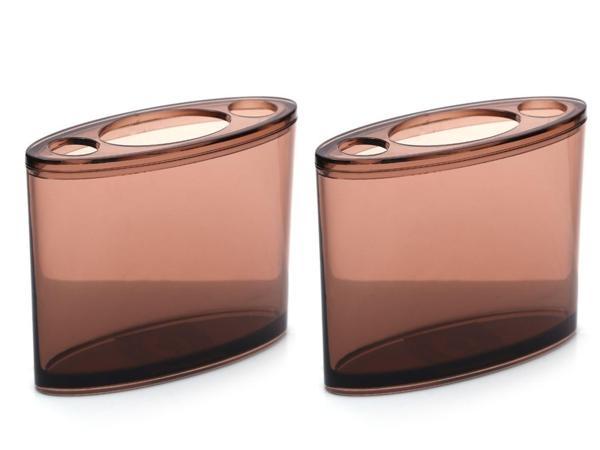 2 ADET DİŞ FIRÇALIK OVAL KAHVERENGİ AKRİLİK 13X5X10CM BANYO SETİ   - Image 1