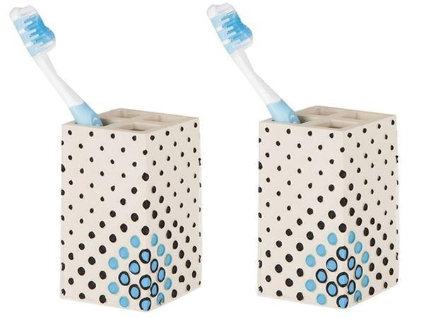 2 ADET DİŞ FIRÇALIK PUANLI POLİRESİN 6X6X10CM BANYO SETİ   - Image 1