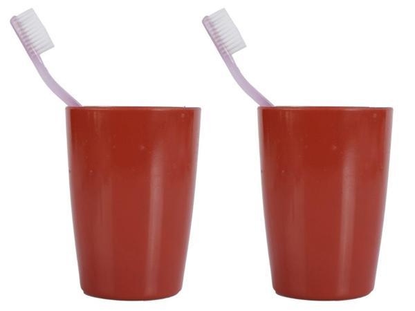 2 ADET DİŞ FIRÇALIK VE  MACUN KABİ KIRMIZI MELAMİN 8X8X11CM 400ML BANYO SETİ   - Image 1