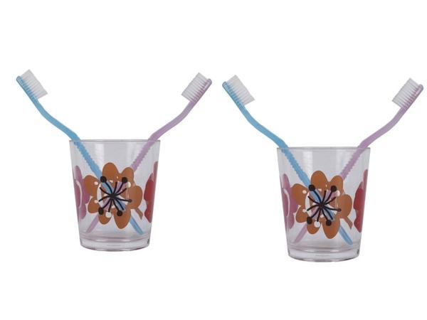 2 ADET DİŞ FIRÇALIK VE MACUN KABI KIRMIZI PAPATYA AKRİLİK 8X8X9CM  BANYO SETİ   - Image 1