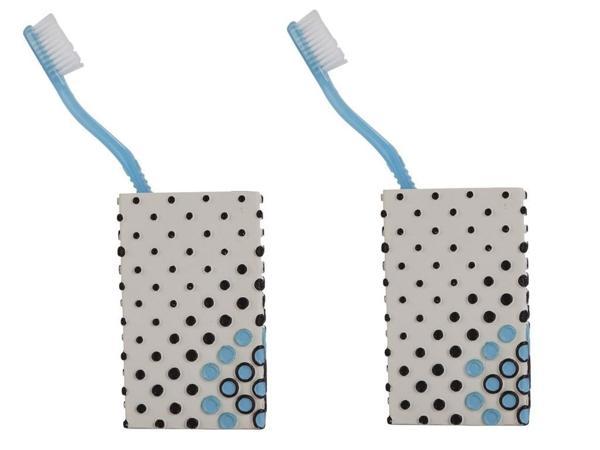 2 ADET DİŞ FIRÇALIK VE MACUNLUK PUANLI POLİRESİN 6X6X10CM 200ML BANYO SETİ   - Image 1