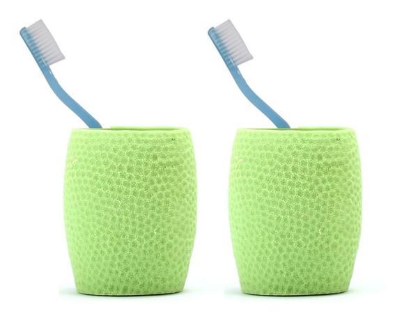 2 ADET DİŞ FIRÇALIK,MACUNLUK YEŞİL PETEK DESENLİ POLİRESİN 8X8X10CM 400ML BANYO SETİ   - Image 1